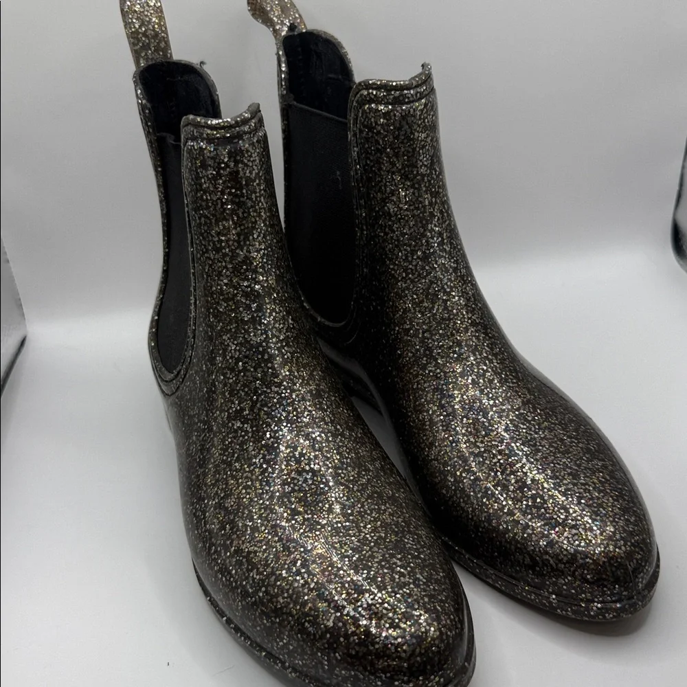 Report Glittery Multi Colored, Gold Fleck, Black Chelsea Rain Boots Size 37|6.5